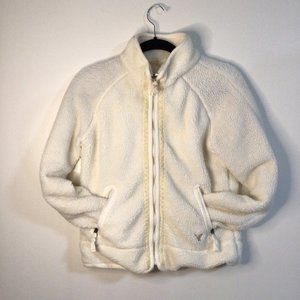 American Eagle Outfitters Fleece Sherpa Zip Up Ivory Jacket Cream Women Size M